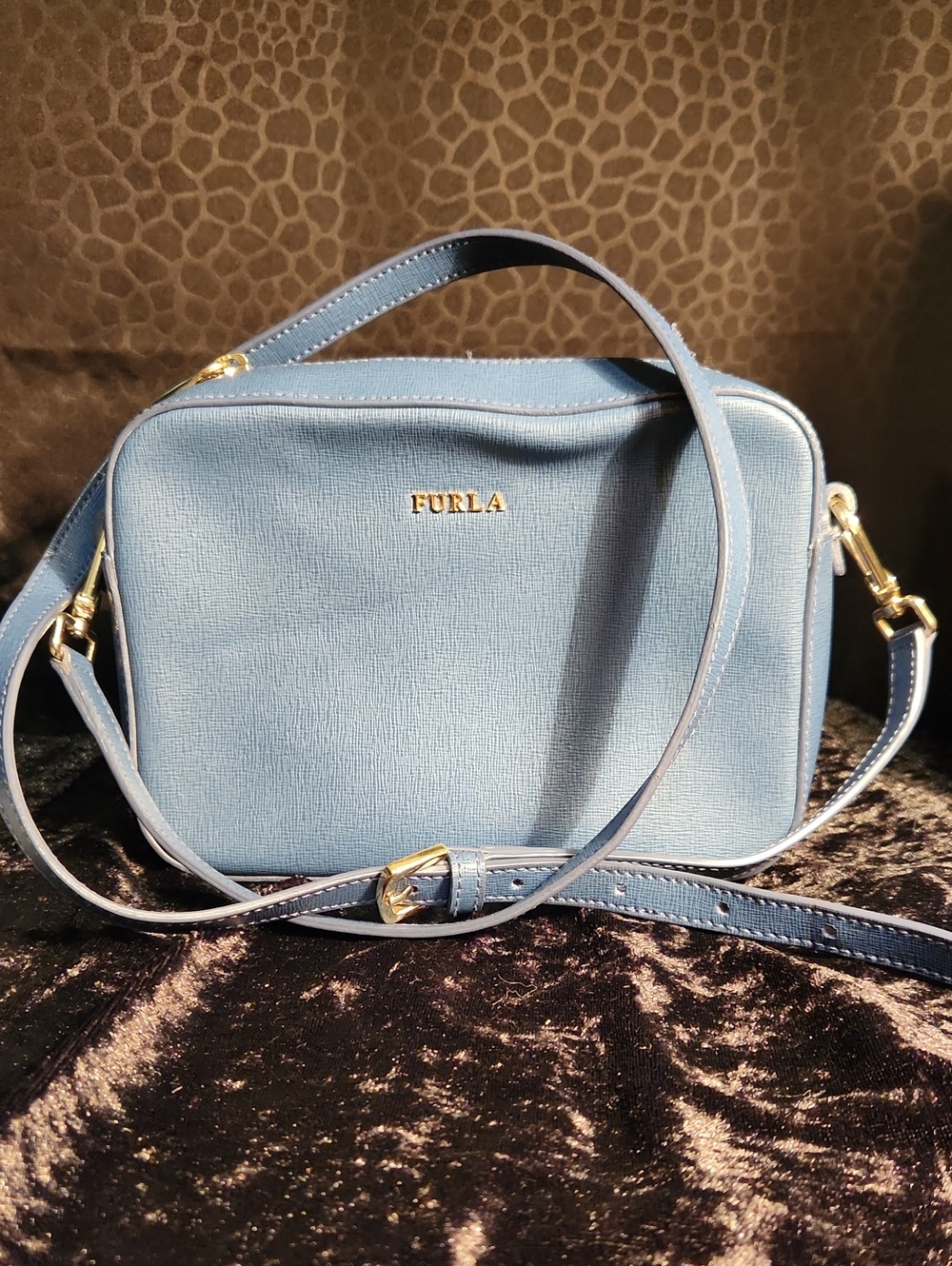 Furla Limited Edition Light Blue Leather Crossbody Bag with Gold Hardware
